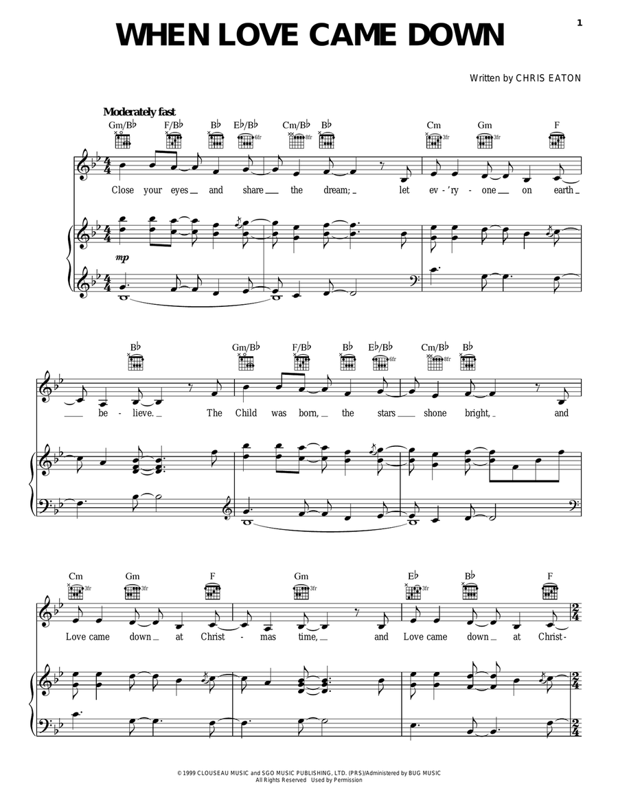 When Love Came Down When Love Came Down Piano, Vocal, Guitar scores gallery preview page 1