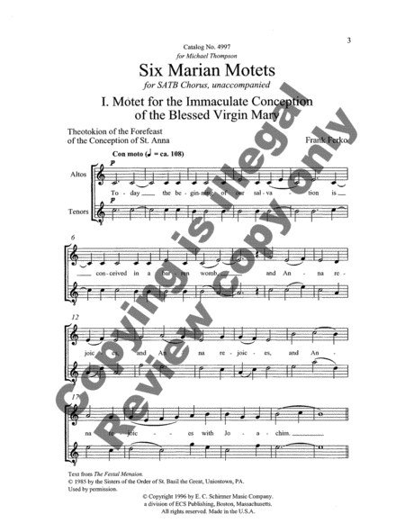 Six Marian Motets: 1. Motet for the Immaculate Conception of the Blessed Virgin Mary