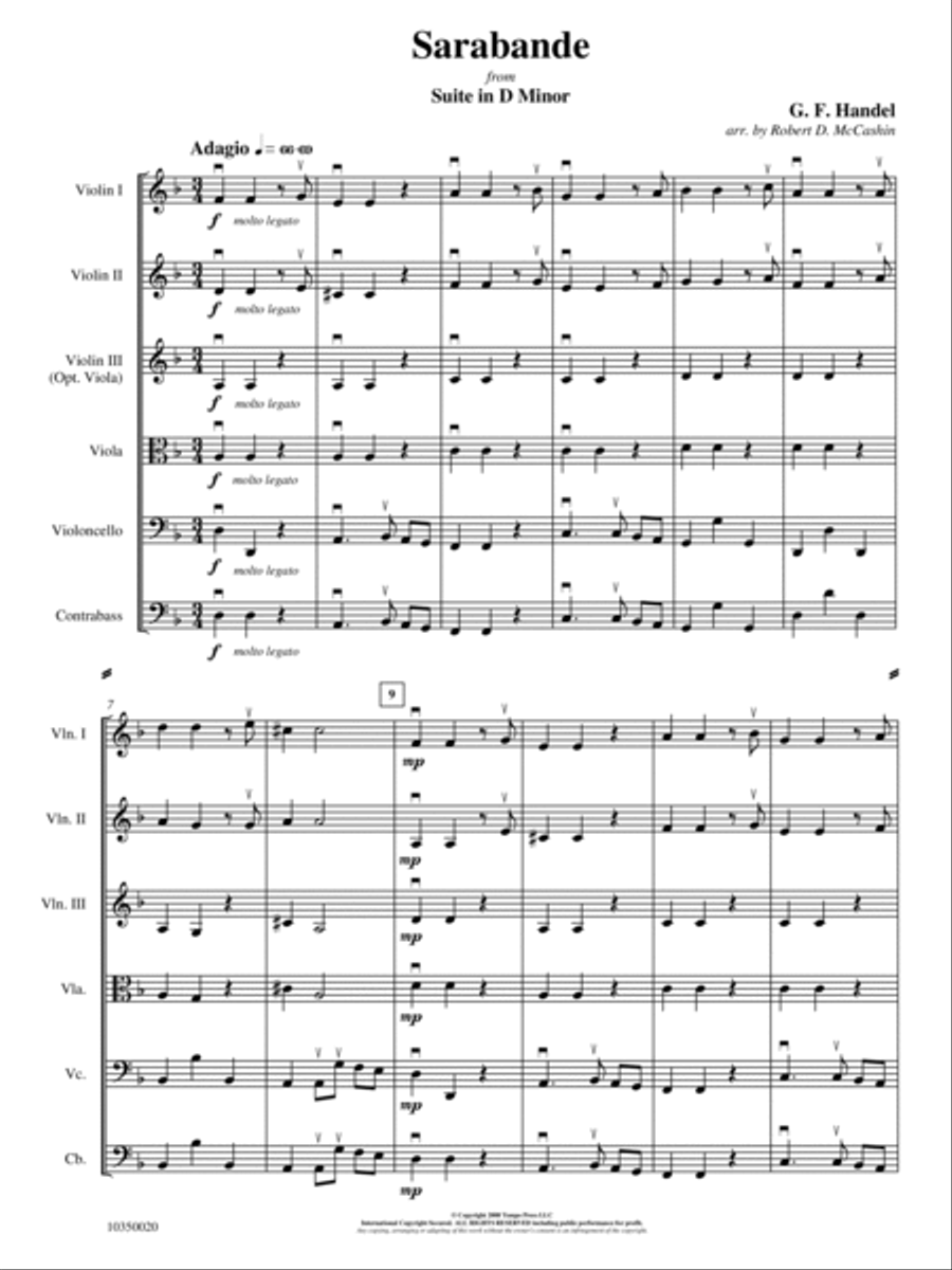 Suite in D: Sarabande Orchestra scores gallery preview page 2