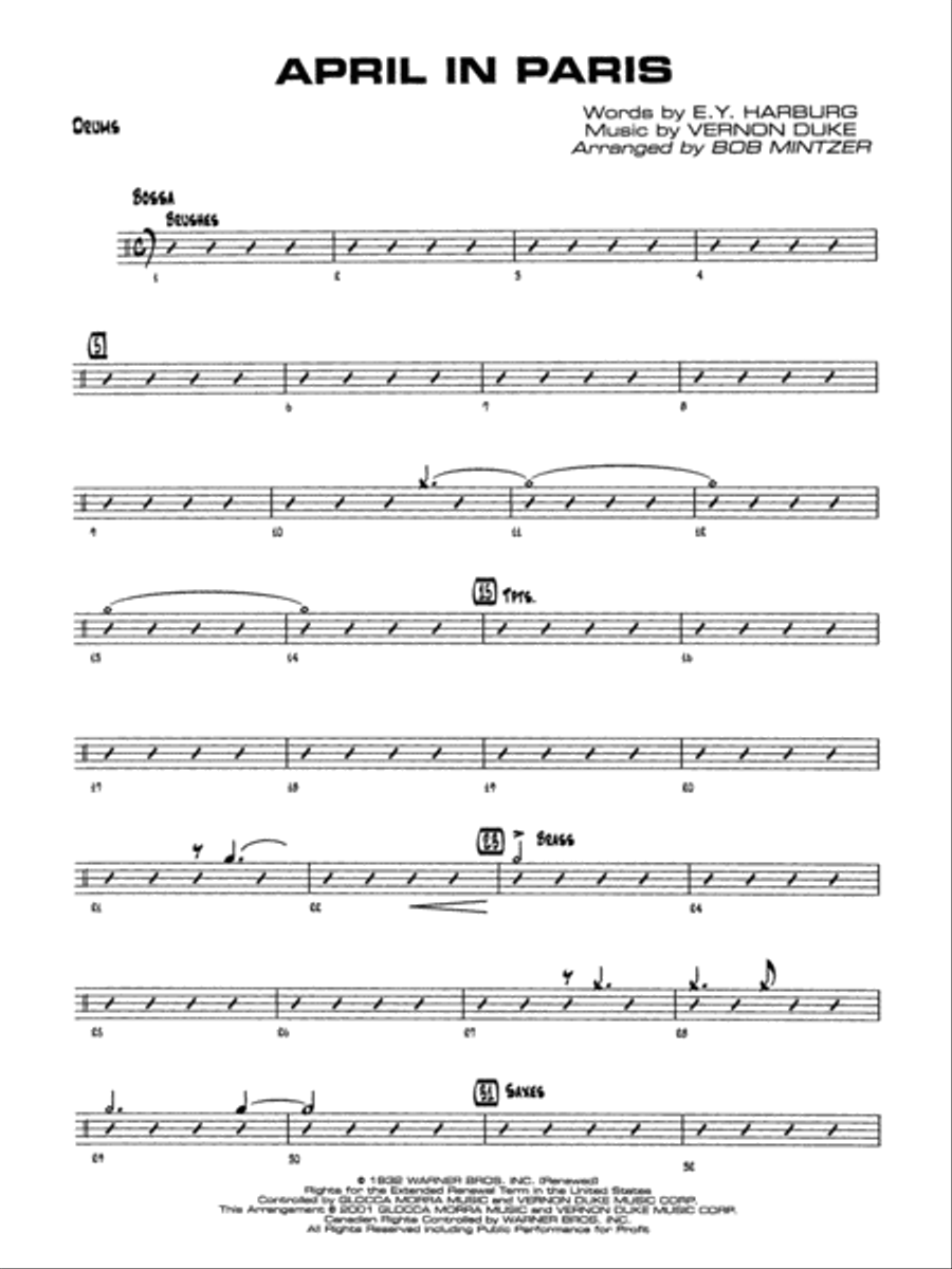 April in Paris: Drums April in Paris: Drums Jazz Ensemble scores gallery preview page 1