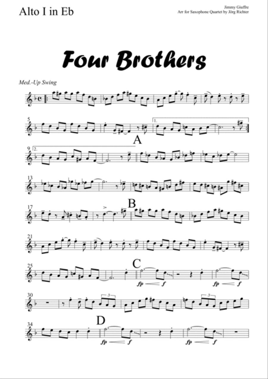 Four Brothers by Jimmy Giuffre - Saxophone Quartet - Digital