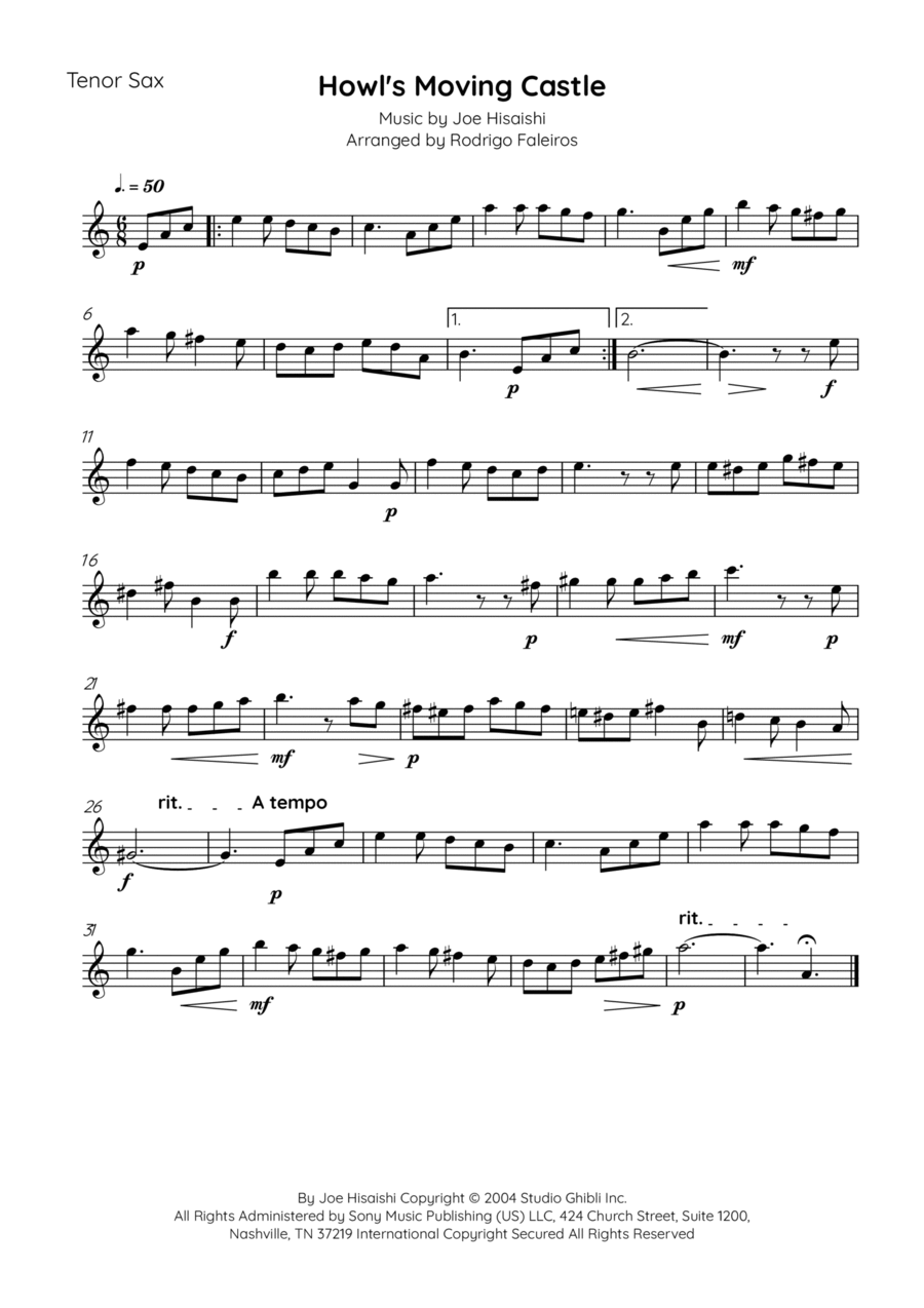Howl's Moving Castle Tenor Saxophone scores gallery preview page 1