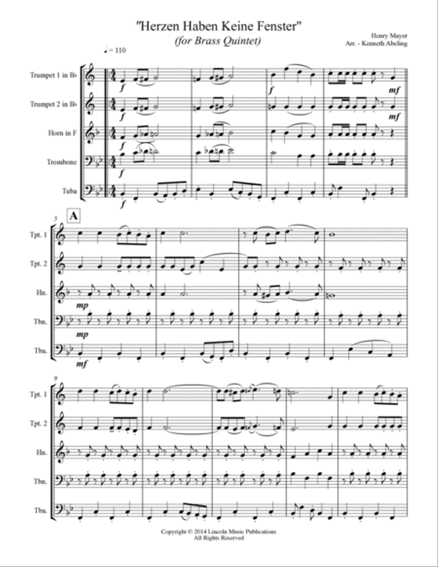 Herzen Haben Keine Fenster (for Brass Quintet) Brass Quintet scores gallery preview page 2