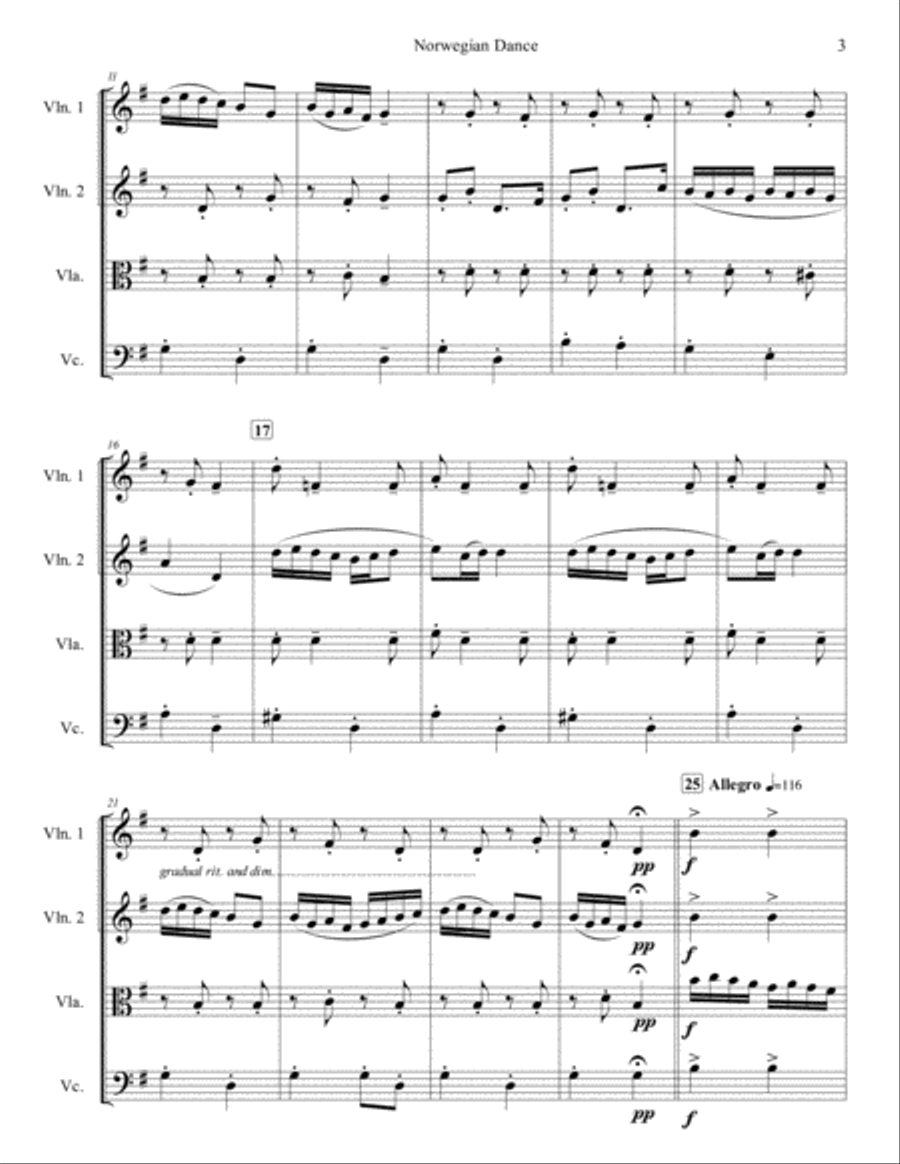 Norwegian Dance Opus 35, No. 2 for String Quartet String Quartet scores gallery preview page 3