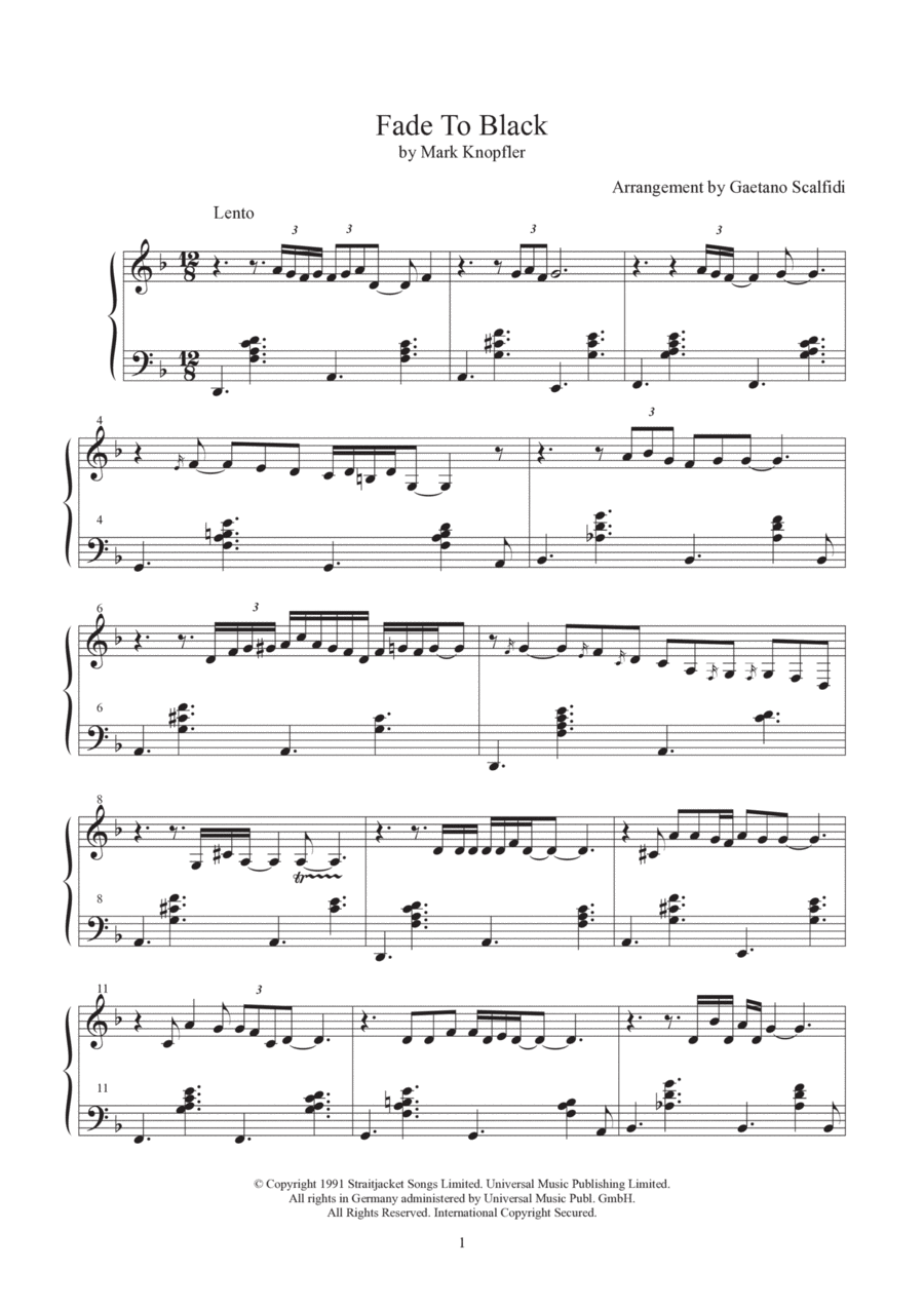 Fade To Black Fade To Black Piano Solo scores gallery preview page 1