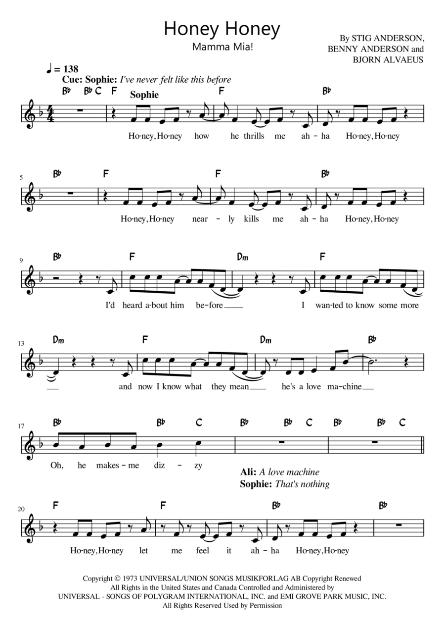 Honey, Honey Honey, Honey Piano scores gallery preview page 1