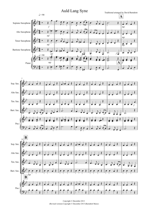 Auld Lang Syne for Saxophone Quartet
