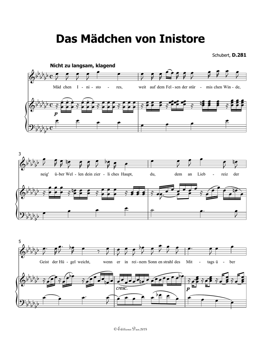 Das Madchen von Inistore, by Schubert, D.281, in e flat minor Voice scores gallery preview page 3