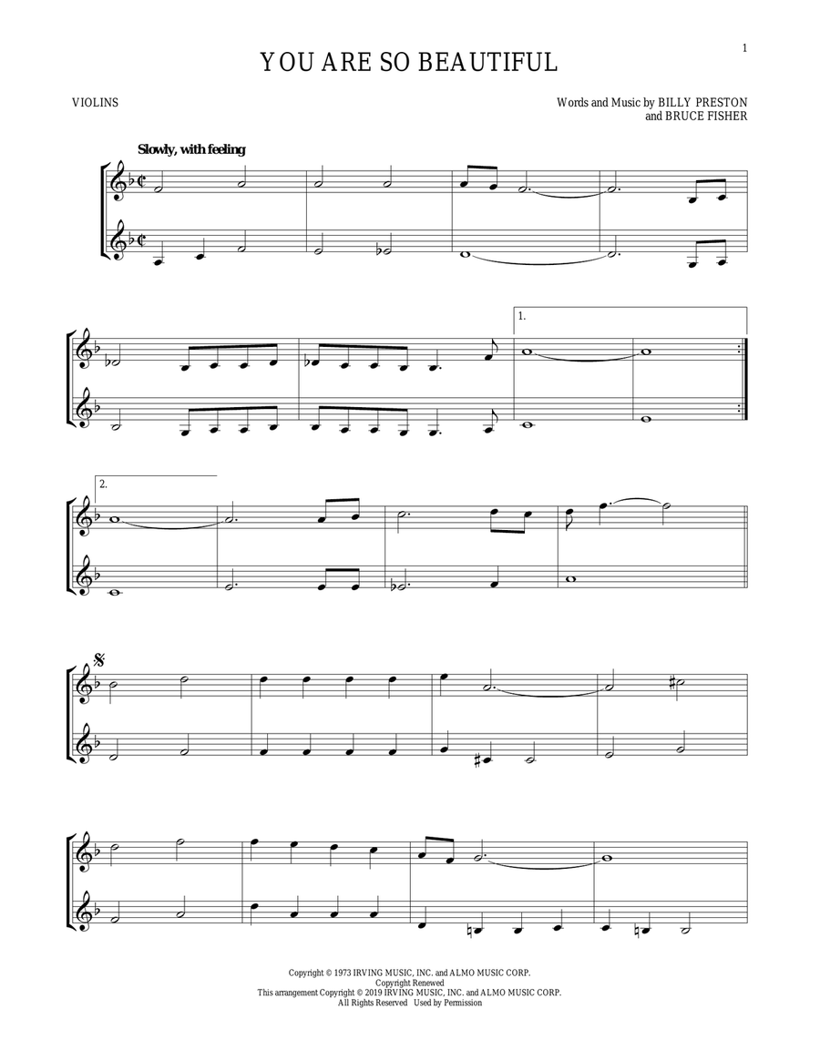 You Are So Beautiful String Duet scores gallery preview page 1