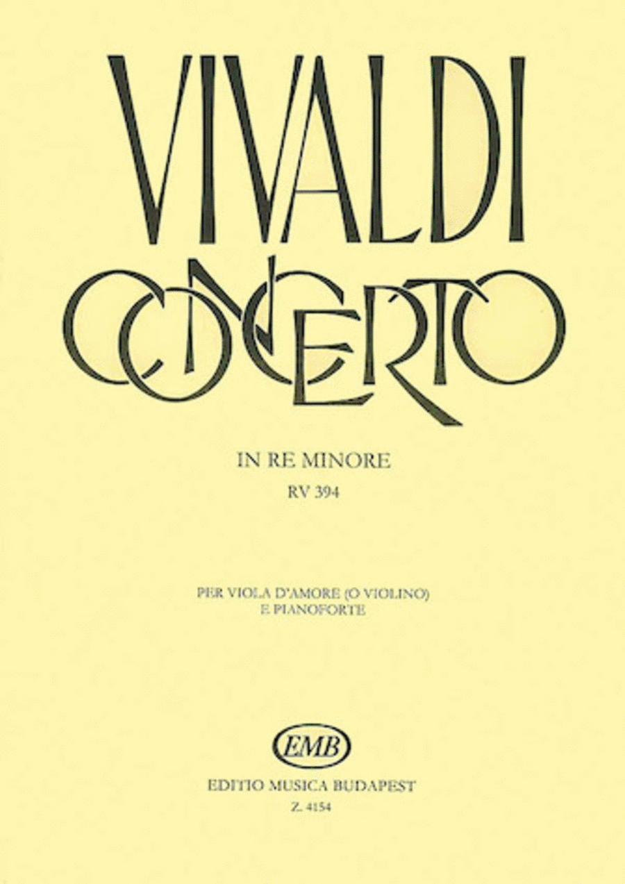 Concerto D Minor Rv394 Viola D'amore (violin) With Piano Reduction Print On Demand by Oliver Nagy Viola - Sheet Music