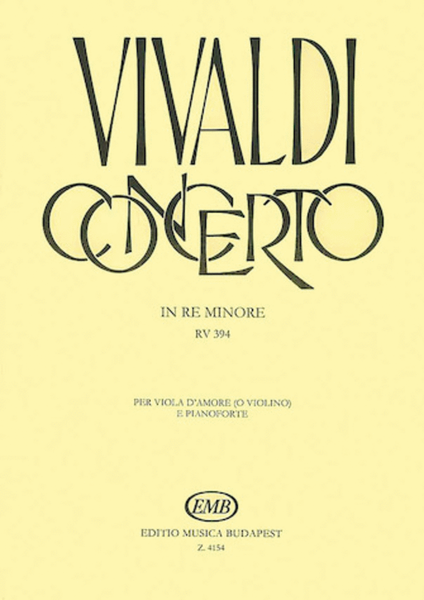 Concerto D Minor Rv394 Viola D'amore (violin) With Piano Reduction Print On Demand