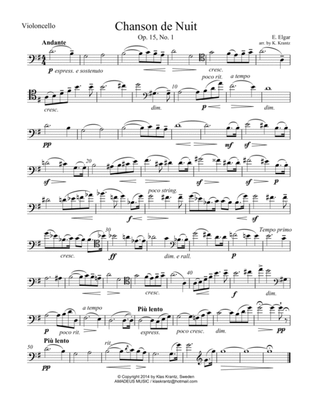Chanson de Nuit and Chanson De Matin Op. 15 for cello and piano image number null