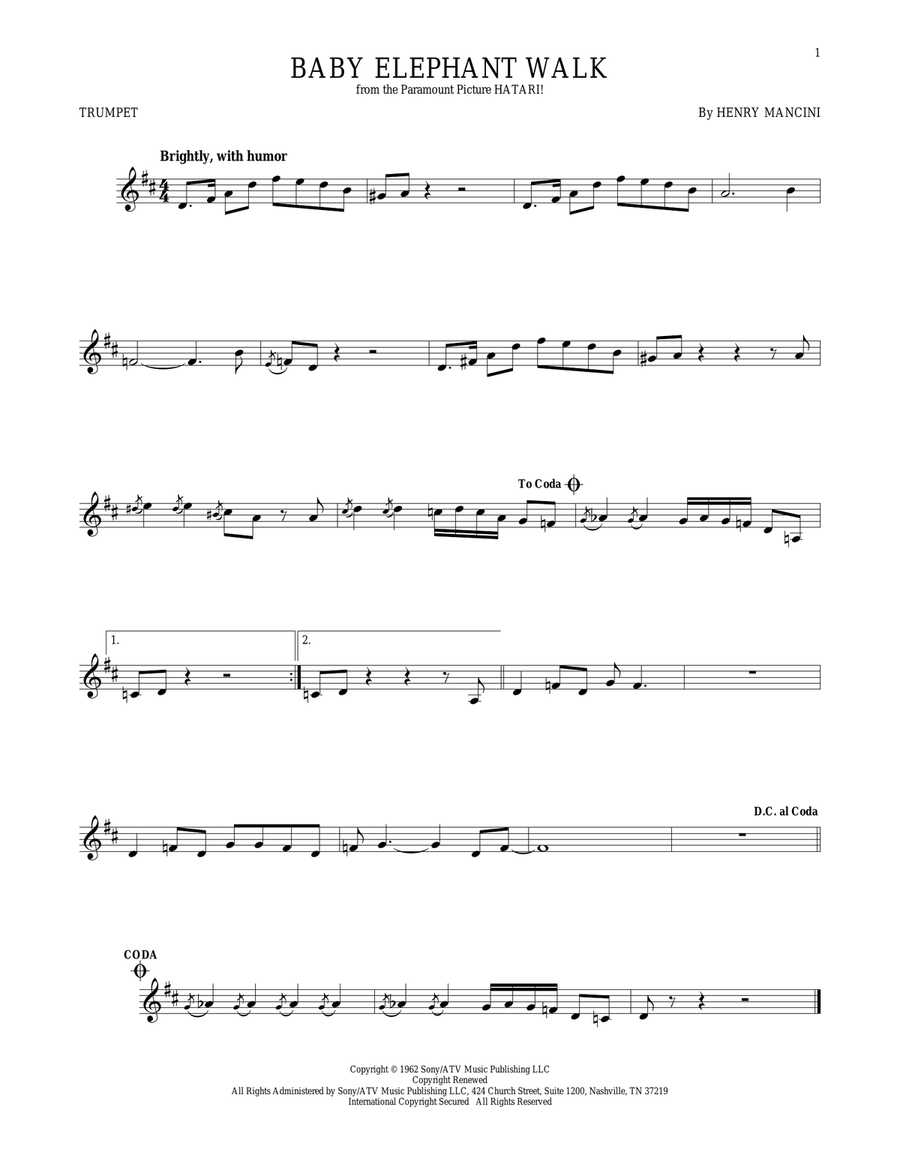 Baby Elephant Walk Baby Elephant Walk Trumpet Solo scores gallery preview page 1