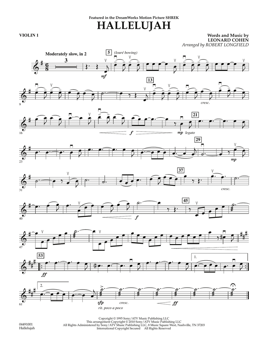 Hallelujah - Violin 1 Orchestra scores gallery preview page 1