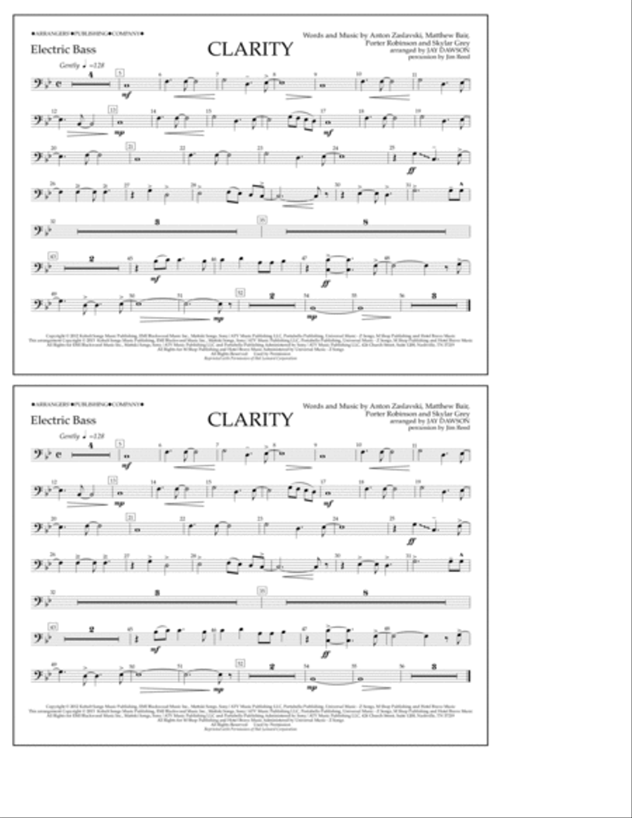 Clarity - Electric Bass Clarity - Electric Bass Marching Band scores gallery preview page 1