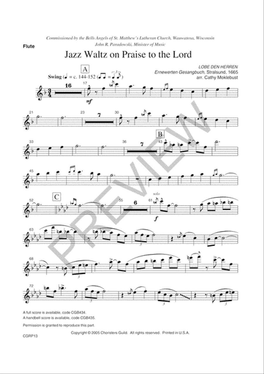 Jazz Waltz on Praise to the Lord Reproducible Instrumental Parts Choir scores gallery preview page 2