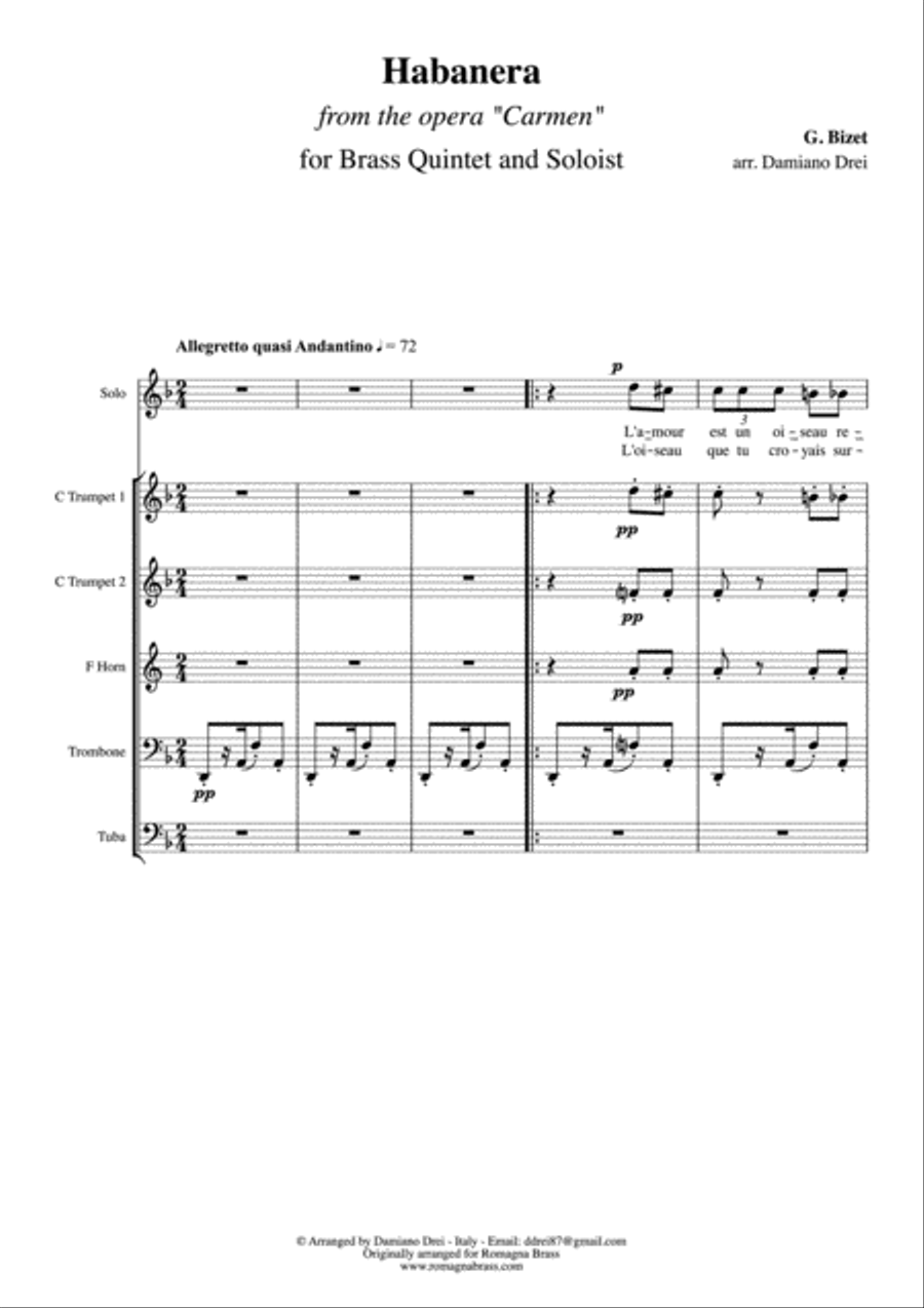 Habanera from Carmen (Brass Quintet and soloist) Brass Quintet scores gallery preview page 2