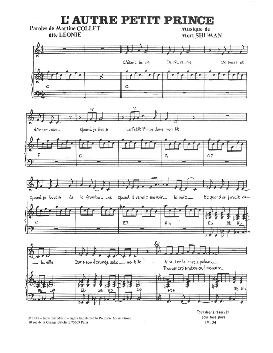 L'Autre Petit Prince Piano, Vocal scores gallery preview page 1