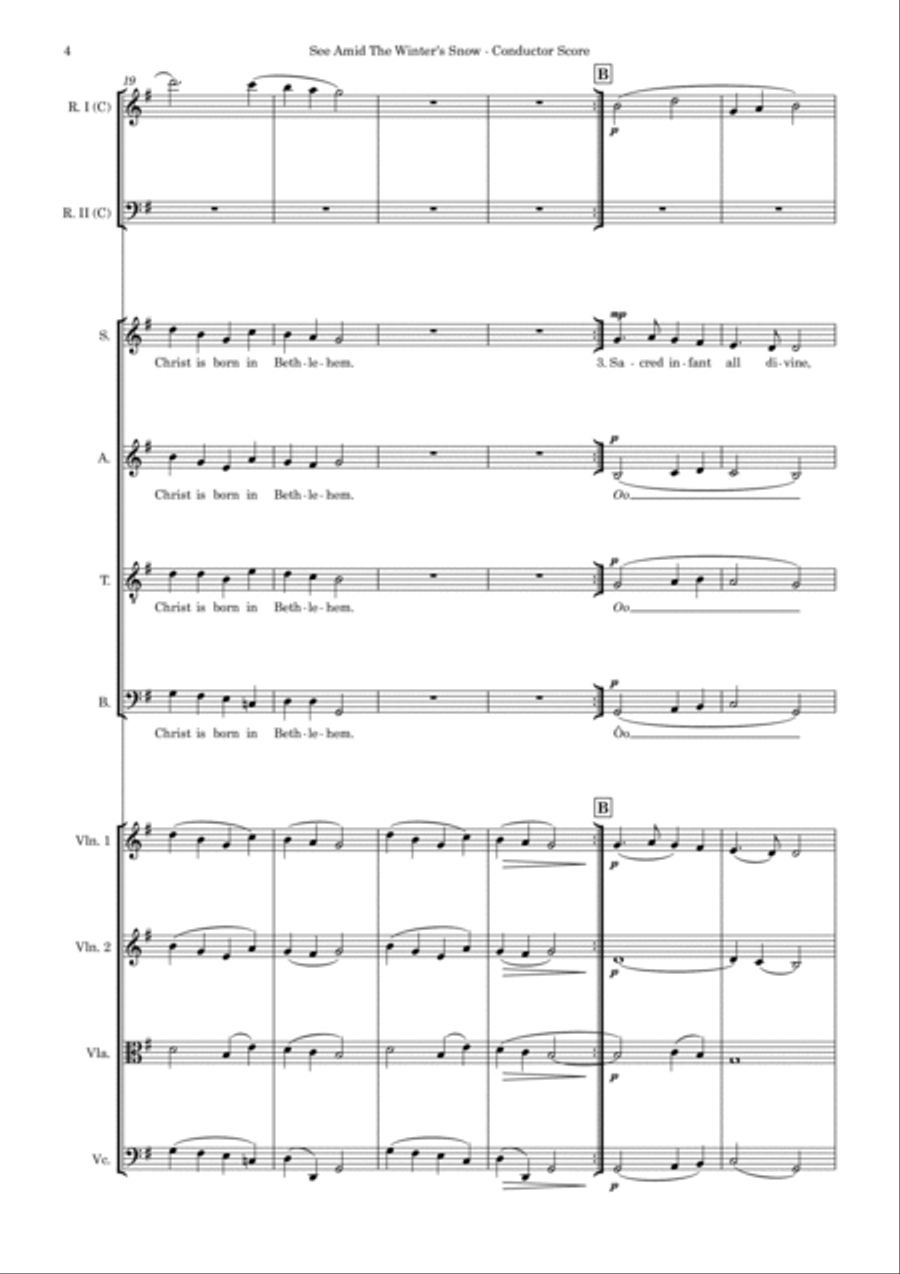 See Amid The Winter's Snow – SATB, String 4tet and flexible woodwind – Score and parts SATB scores gallery preview page 4