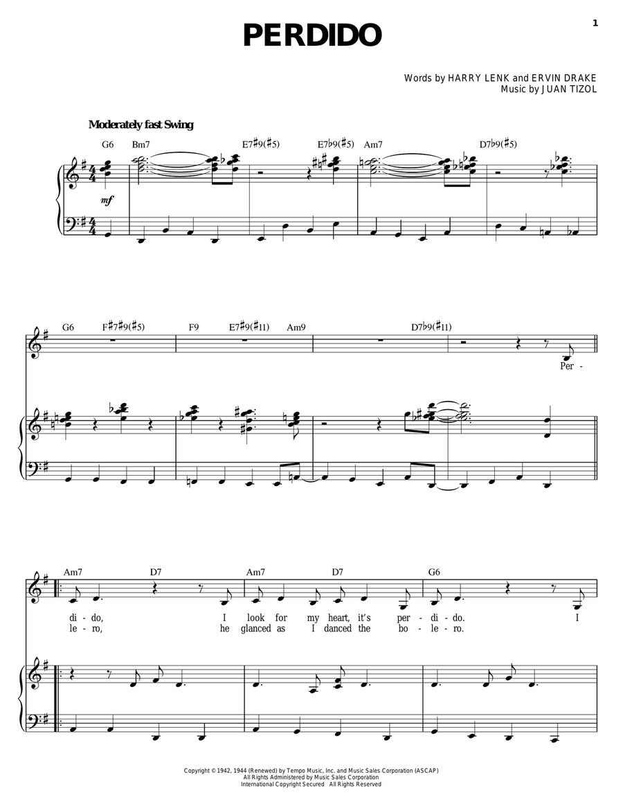 Perdido Perdido Piano, Vocal scores gallery preview page 1