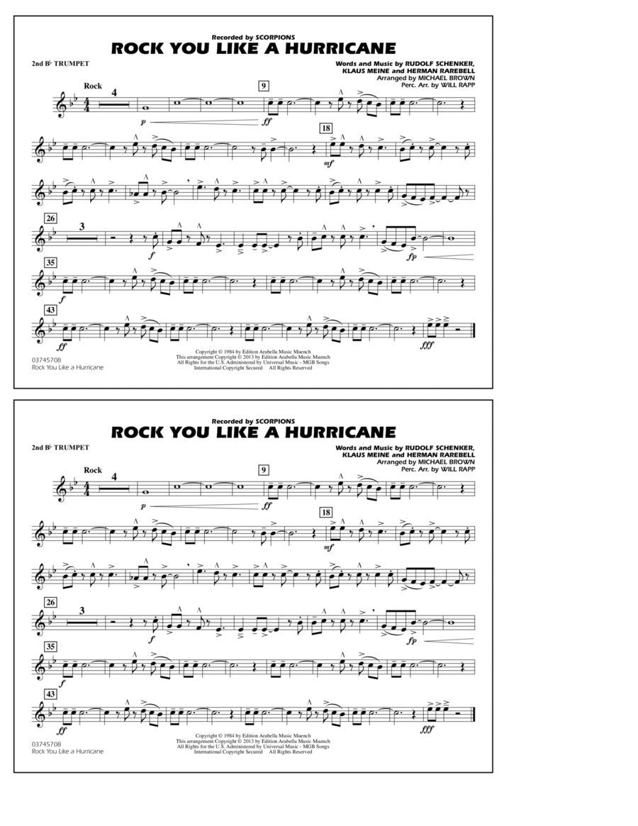 Rock You Like a Hurricane - 2nd Bb Trumpet Marching Band scores gallery preview page 1