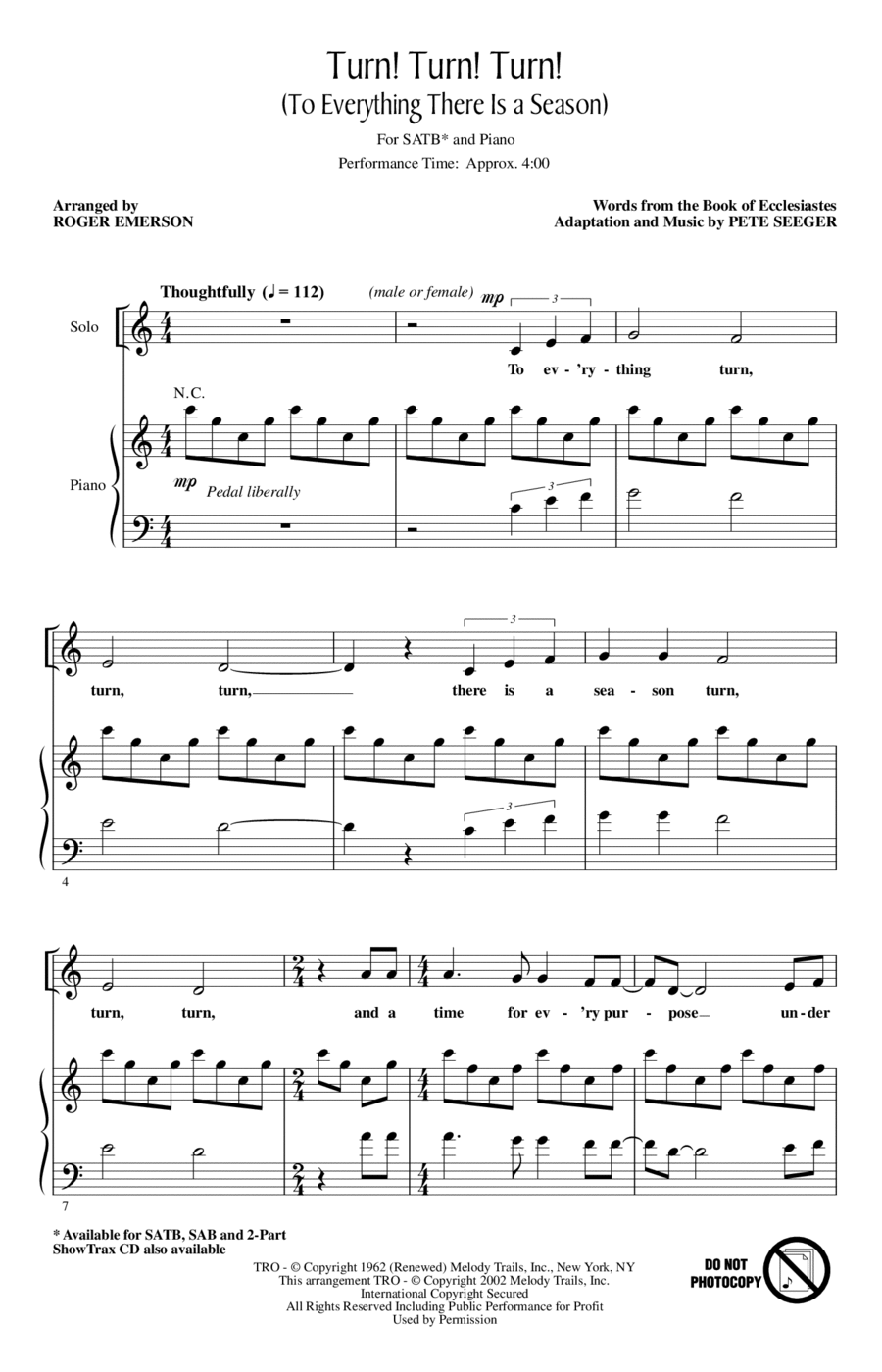 Turn! Turn! Turn! (To Everything There Is A Season) (arr. Roger Emerson) 4-Part scores gallery preview page 1