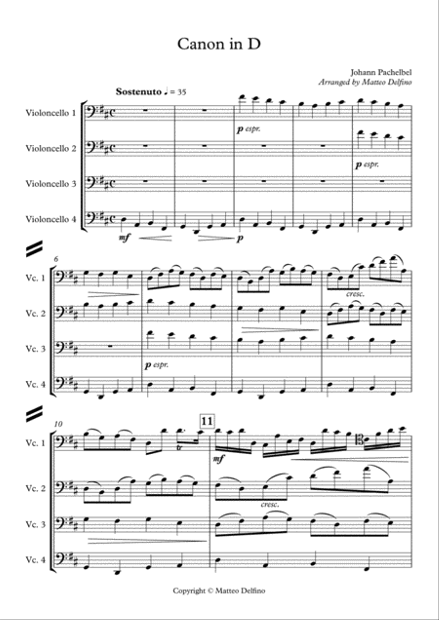 Canon in D (Cello Quartet) Chamber Orchestra scores gallery preview page 1