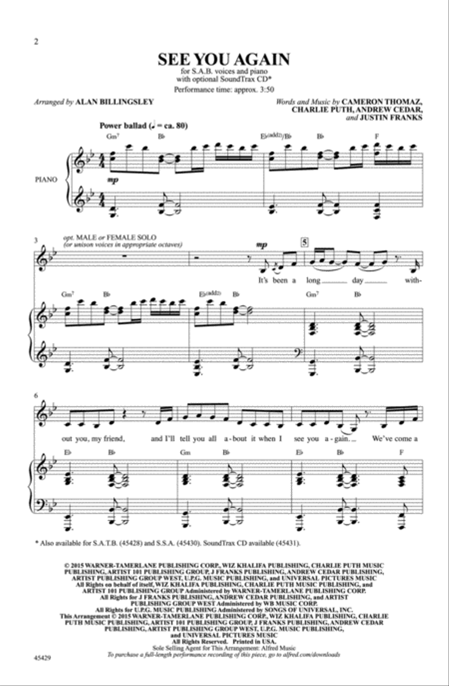 See You Again See You Again Choir scores gallery preview page 1