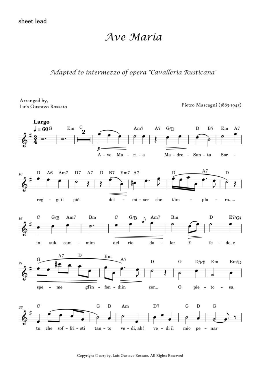 Mascagni - Ave Maria (G Major) Piano Solo scores gallery preview page 1