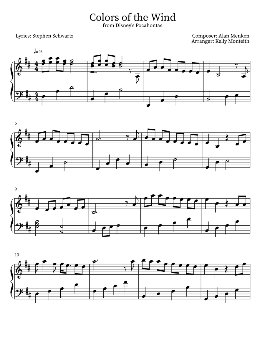 Colors Of The Wind Piano Solo scores gallery preview page 1
