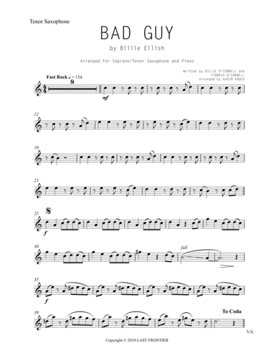 Bad Guy (Billie Eilish) - Soprano/Tenor Saxophone & Piano image number null
