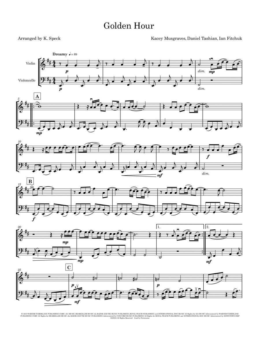 Golden Hour Golden Hour String Duet scores gallery preview page 1