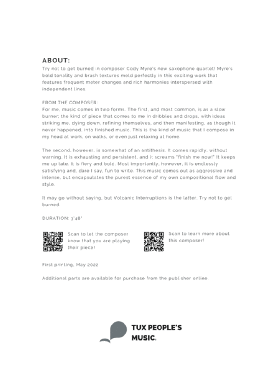 Volcanic Interruptions Saxophone Quartet scores gallery preview page 4