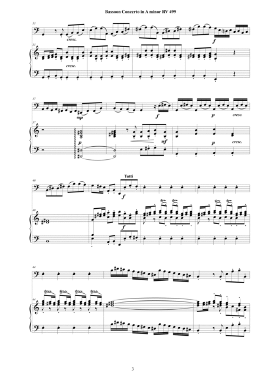 Vivaldi - Bassoon Concerto in A minor RV 499 for Bassoon and Cembalo (or Piano) - Score and Part Bassoon Solo scores gallery preview page 3