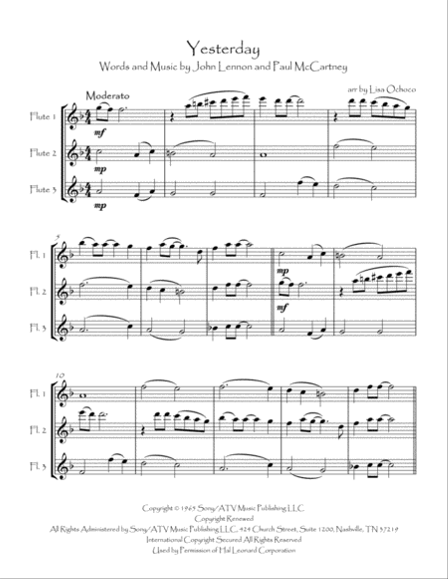 Yesterday Yesterday Flute Trio scores gallery preview page 5