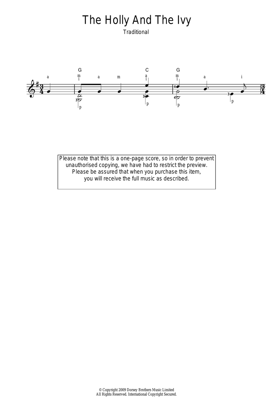 The Holly And The Ivy Easy Guitar scores gallery preview page 1