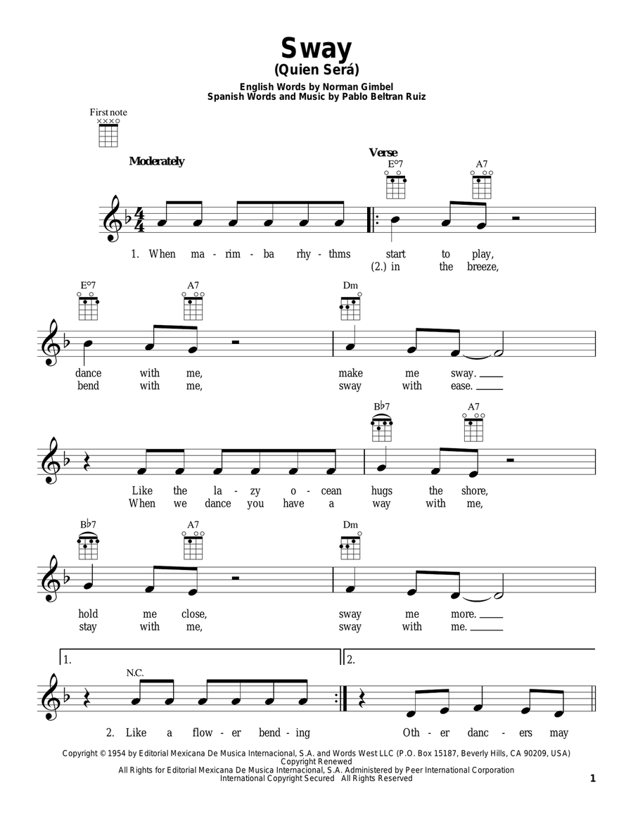 Sway (Quien Sera) Sway (Quien Sera) Ukulele scores gallery preview page 1