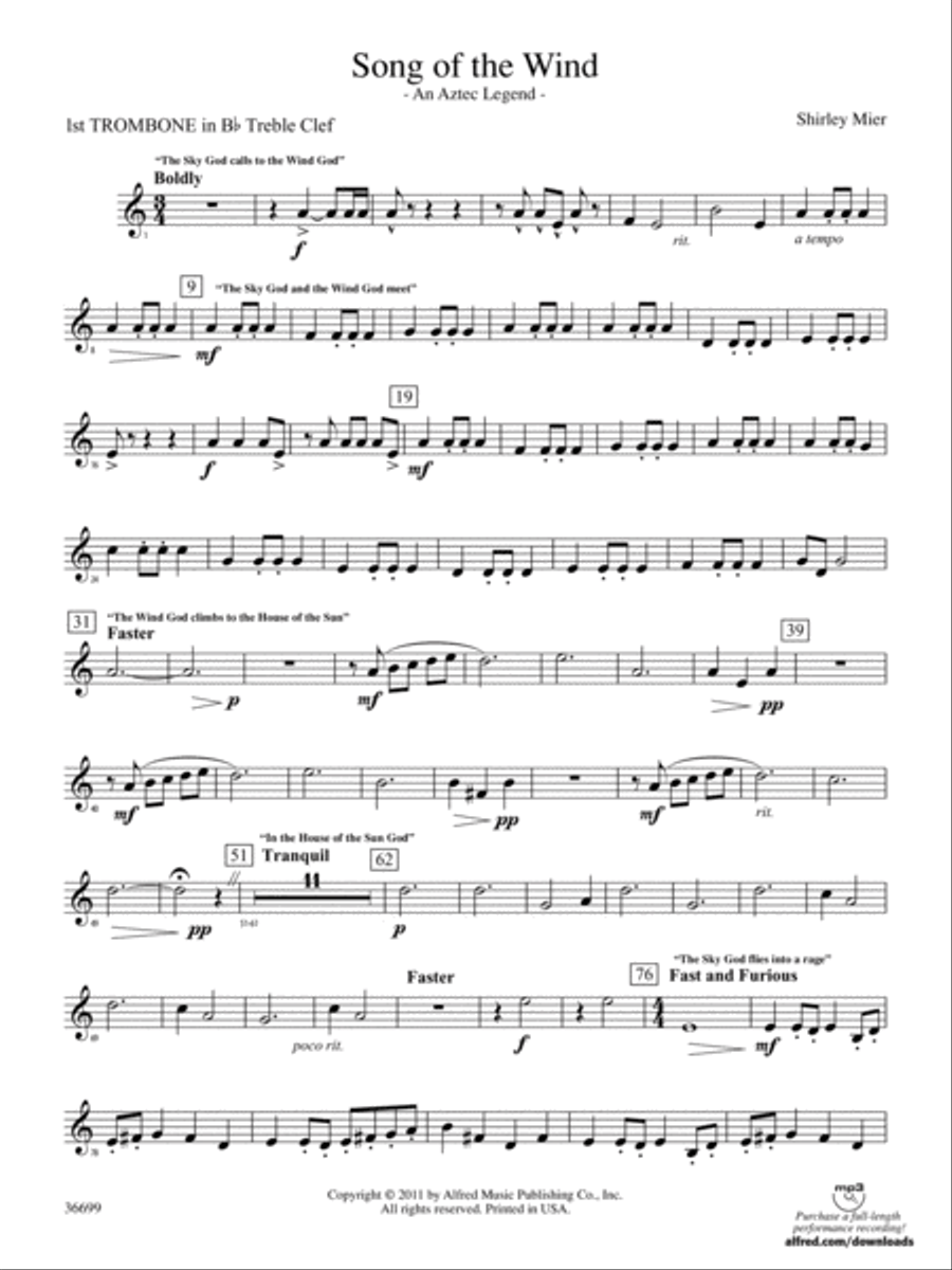 Song of the Wind: (World Part) 1st B-flat Trombone T.C. Concert Band scores gallery preview page 1