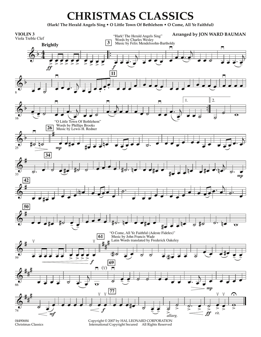 Christmas Classics - Violin 3 (Viola Treble Clef) Orchestra scores gallery preview page 1