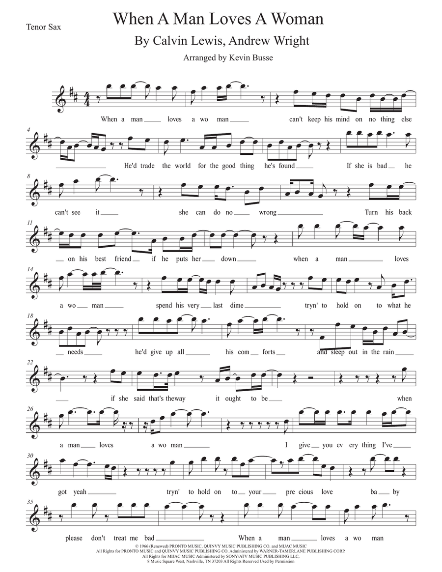 When A Man Loves A Woman When A Man Loves A Woman Tenor Saxophone scores gallery preview page 1