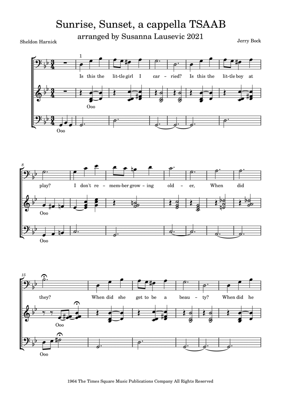 Sunrise, Sunset Sunrise, Sunset A Cappella scores gallery preview page 1