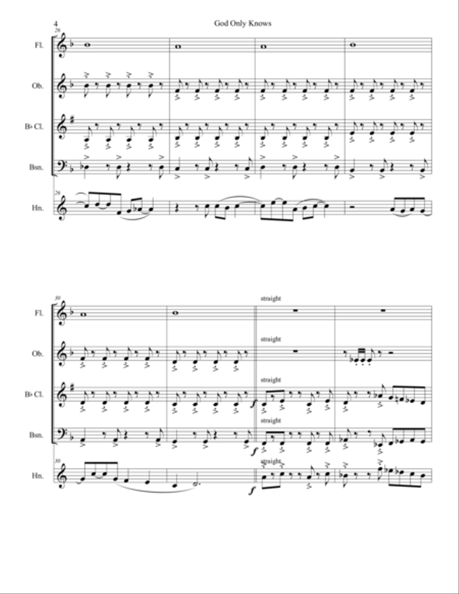 God Only Knows Woodwind Quintet scores gallery preview page 4