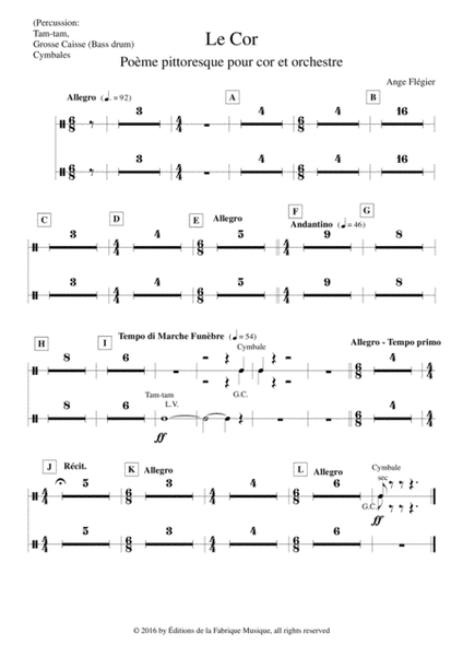 Ange Flégier: Le Cor for horn and orchestra :percussion part