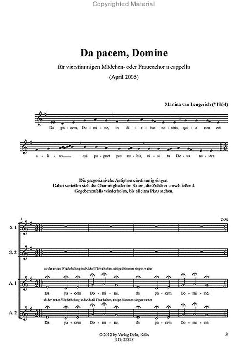 Da pacem, Domine für vierstimmigen Mädchen- oder Frauenchor a cappella (2005)