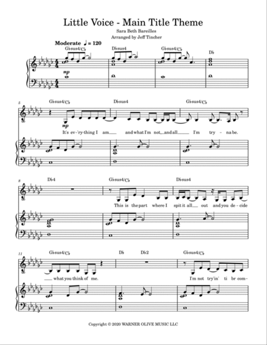 Little Voice - Main Title Theme Piano, Vocal, Guitar scores gallery preview page 2