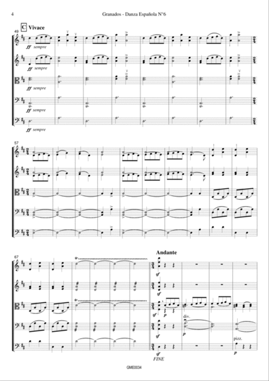 Granados - Spanish Dance No.6 - Arrangement for Strings String Orchestra scores gallery preview page 6