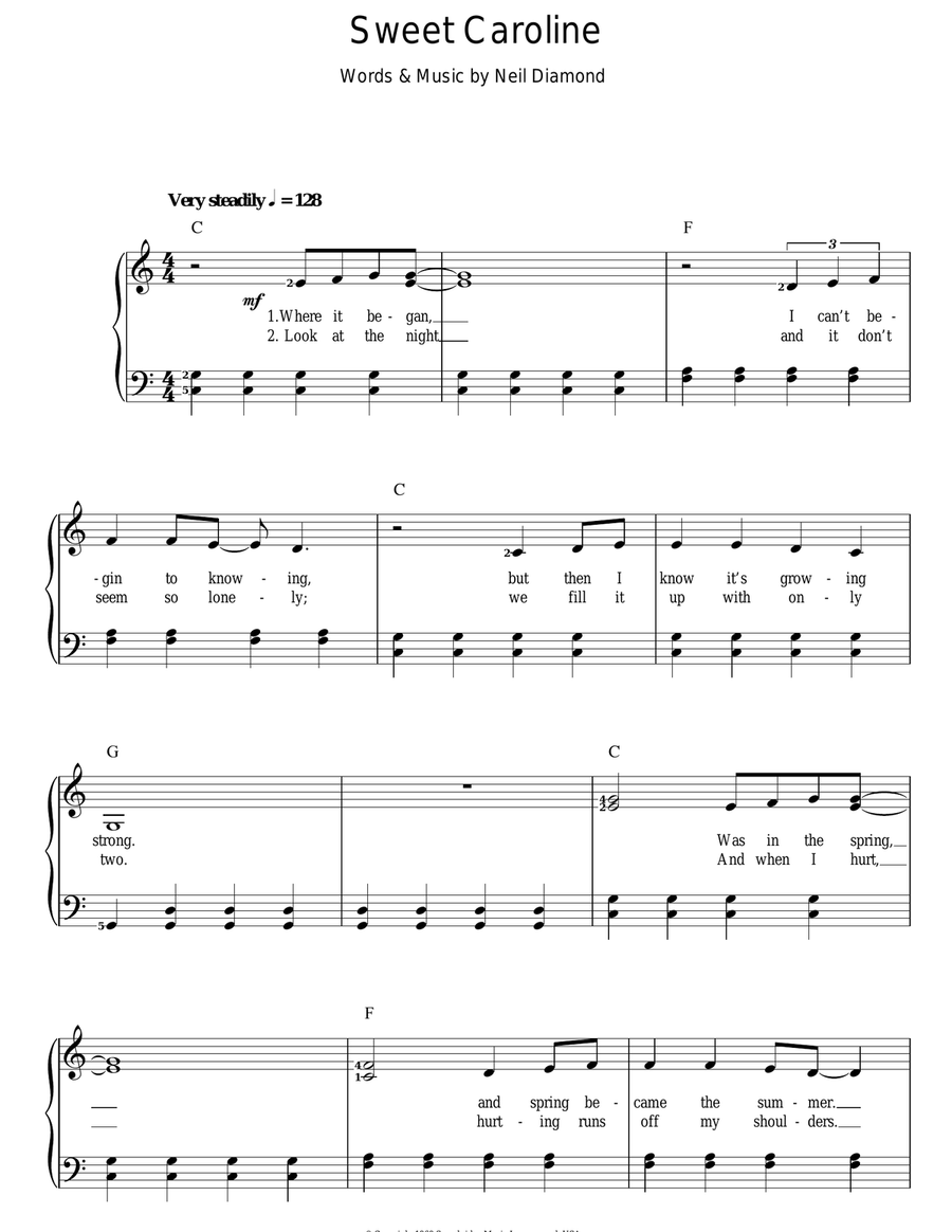 Sweet Caroline Piano, Vocal scores gallery preview page 1