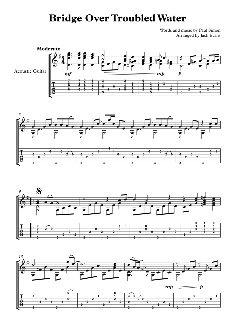 Bridge Over Troubled Water Guitar Tablature scores gallery preview page 1