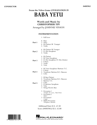 Book cover for Baba Yetu (from Civilization IV) (arr. Johnnie Vinson) - Conductor Score (Full Score)