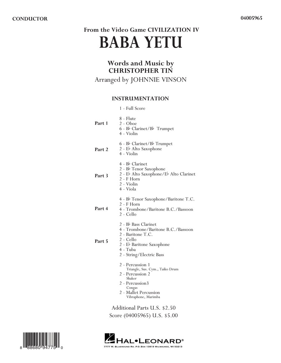 Baba Yetu (from Civilization IV) (arr. Johnnie Vinson) - Conductor Score (Full Score)